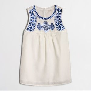 J. Crew White & Blue Aztec Embroidered Tank Top 2